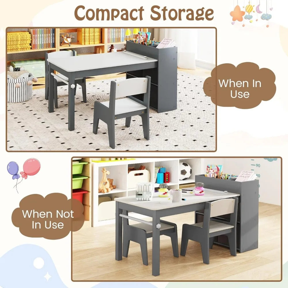 Wooden Kids Art Table with Chairs and Storage