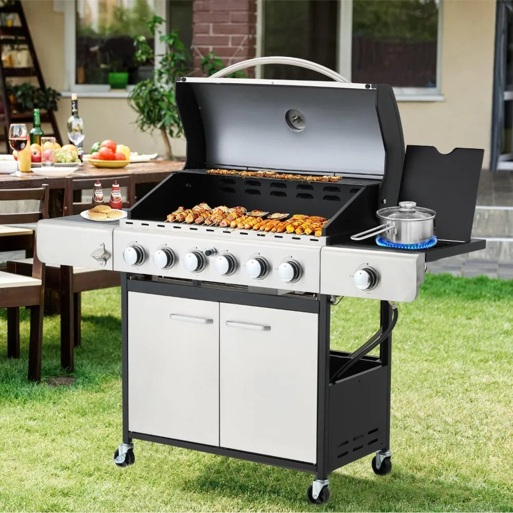 4 And 6 Burner BBQ Propane Gas Grill, 58,000 BTU Stainless Steel.