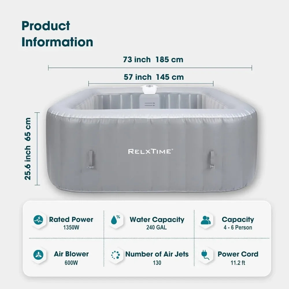 Hot Tub 4 To 6 Person, Inflatable Spa Square Outdoor Hot tub.