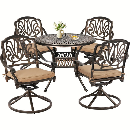 5 Piece Outdoor Cast Aluminum Patio Dining Set.