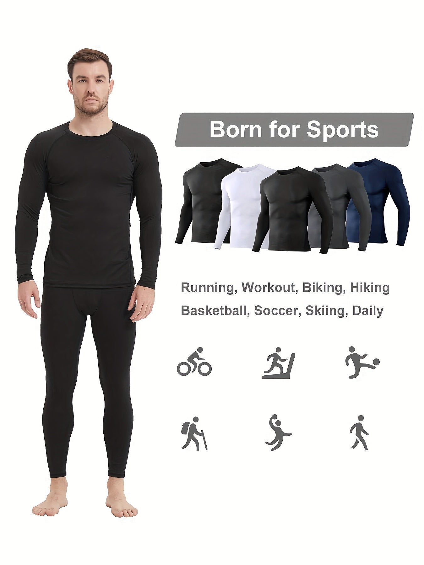 5 Pack Compression Base Layer Long Sleeve Shirts for Men