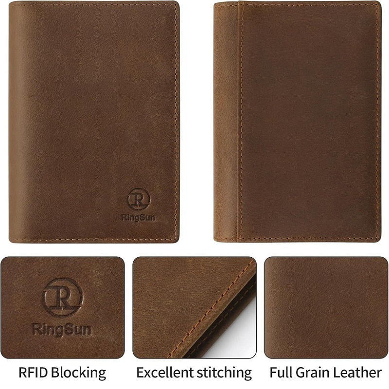 Leather Passport Cover for Men & Women, RFID Case.