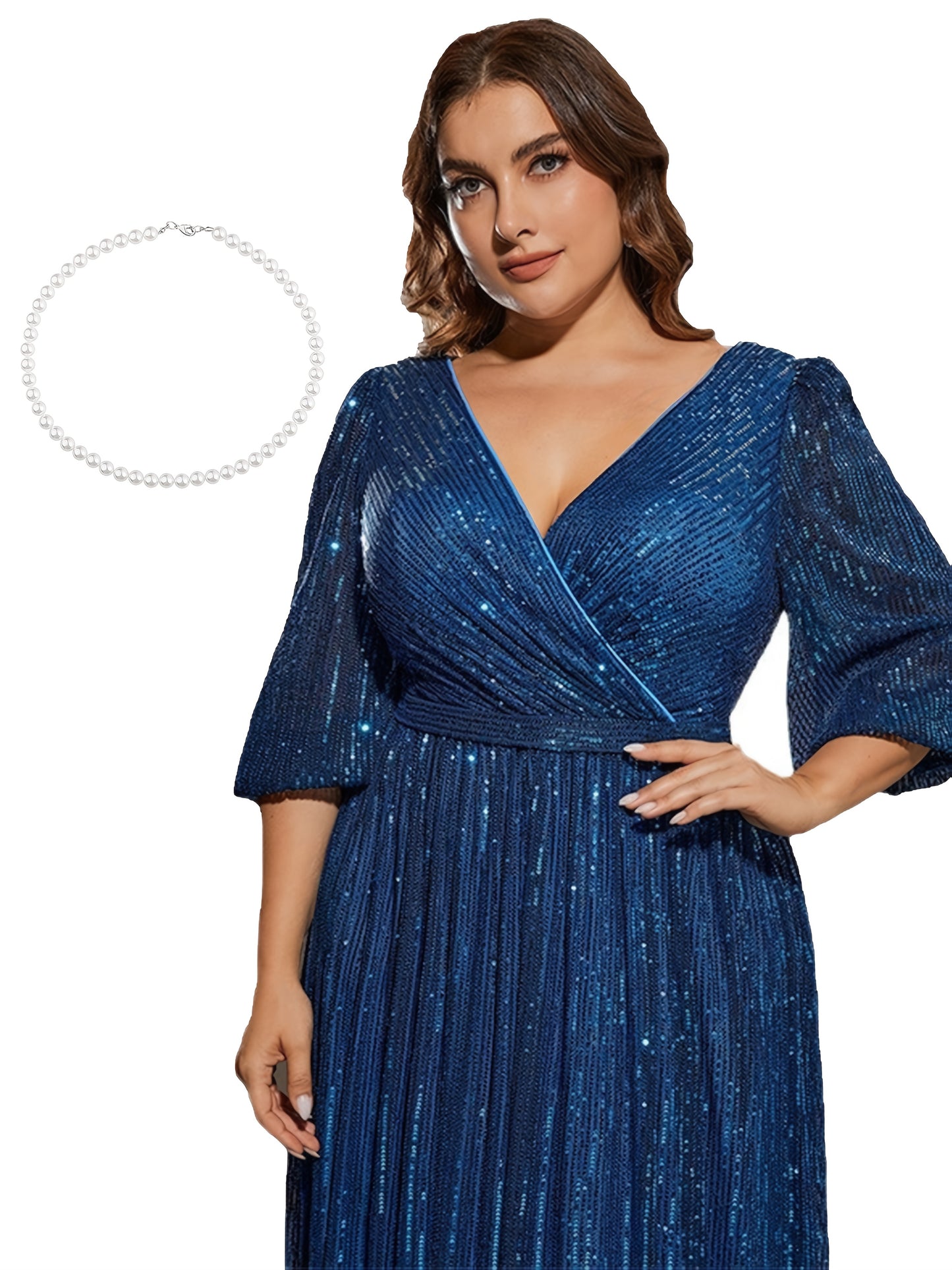 Plus Size Elegant Sequined V-Neck Long Dress, Read More