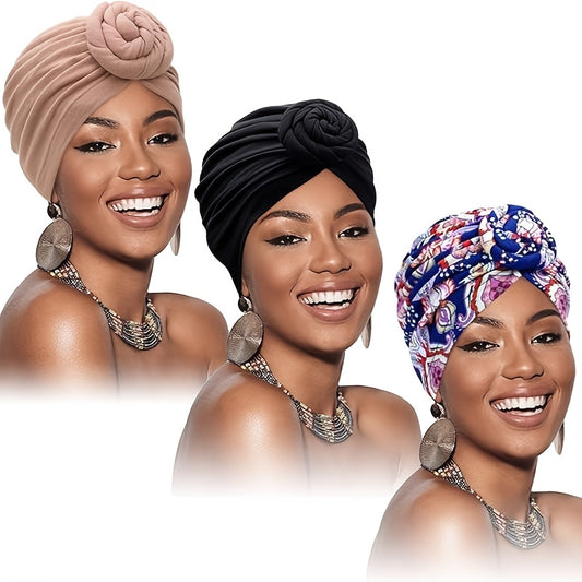 3pcs African Turban for Women Knot Pre-Tied Bonnet