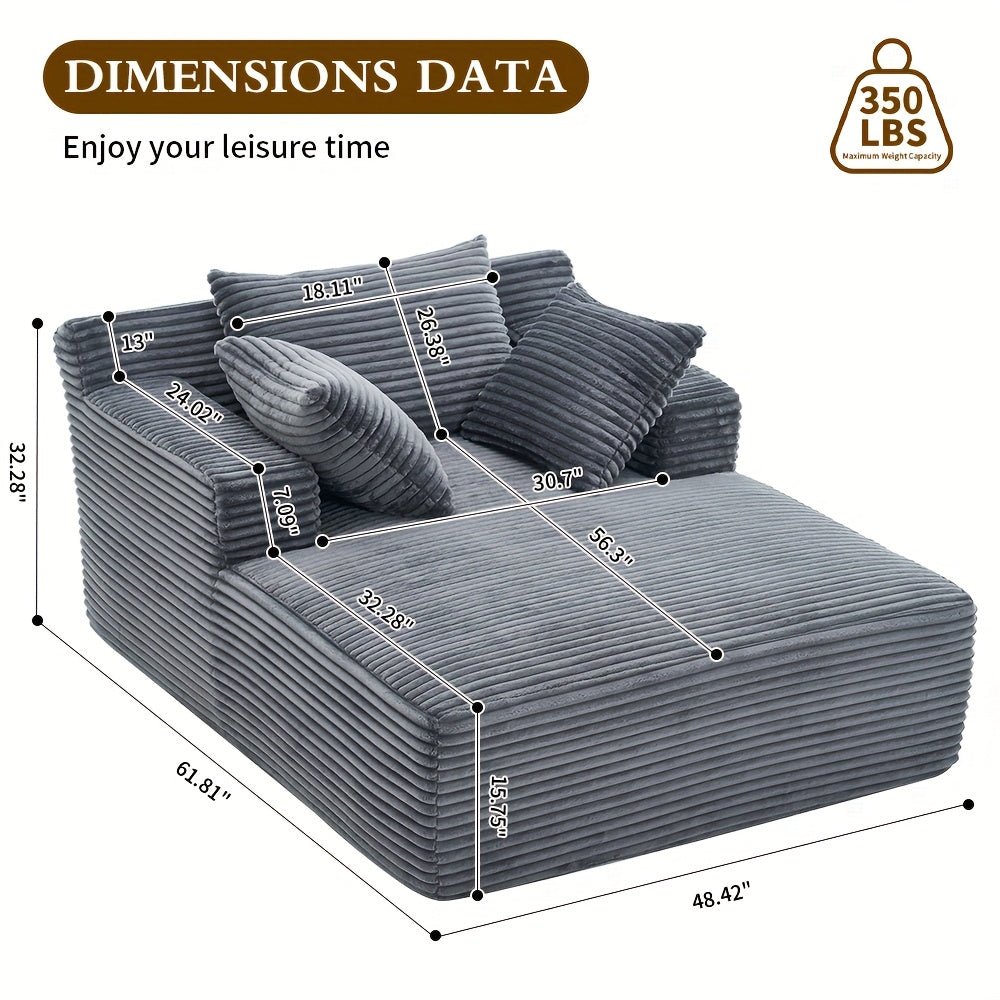 This Oversized 48, 62-inch Chaise Longue Chair Deep Seat Sofa Bed With Throw Pillows.
