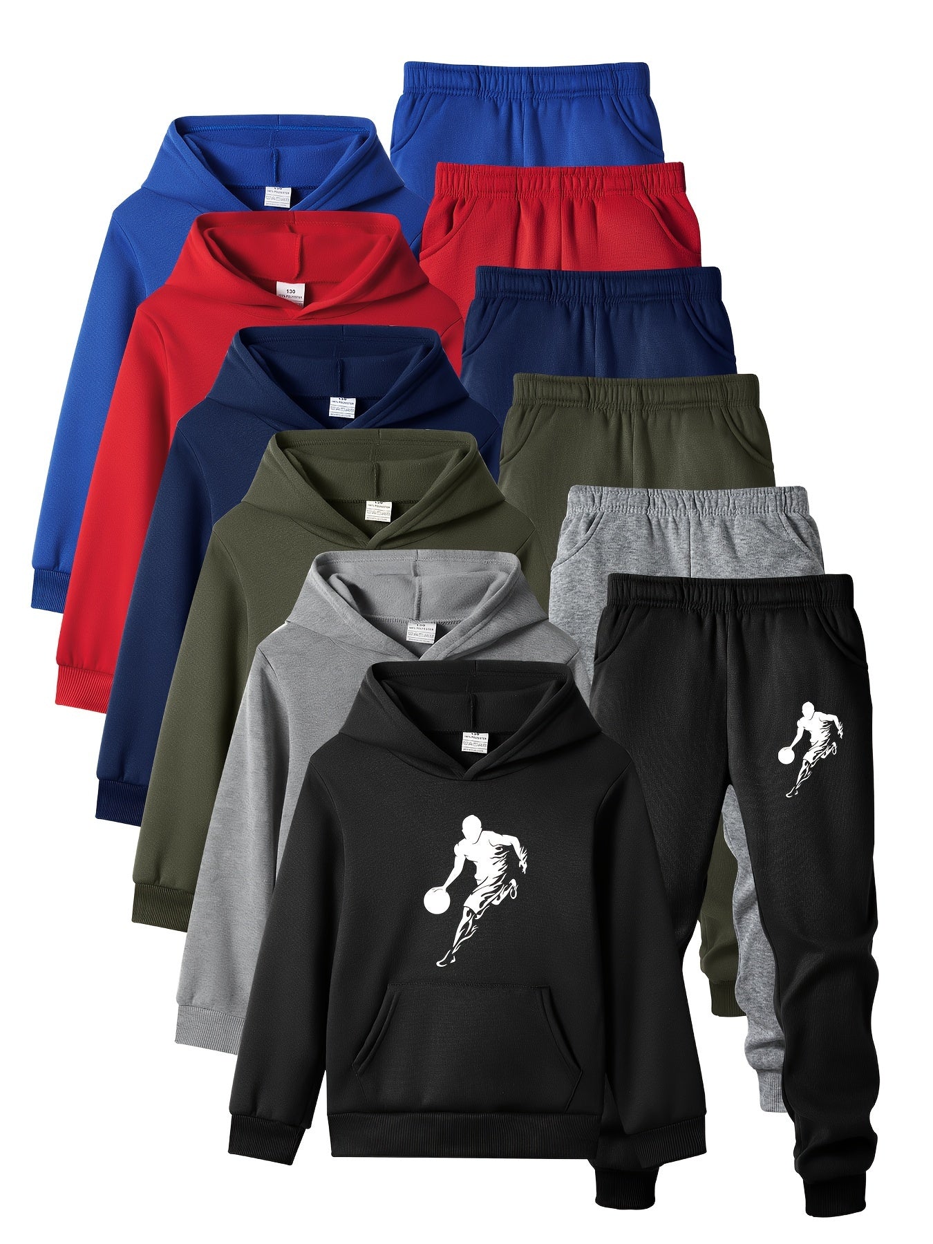 6 Sets of Kid's Hooded Long Sleeve Sweatshirt + Trousers.