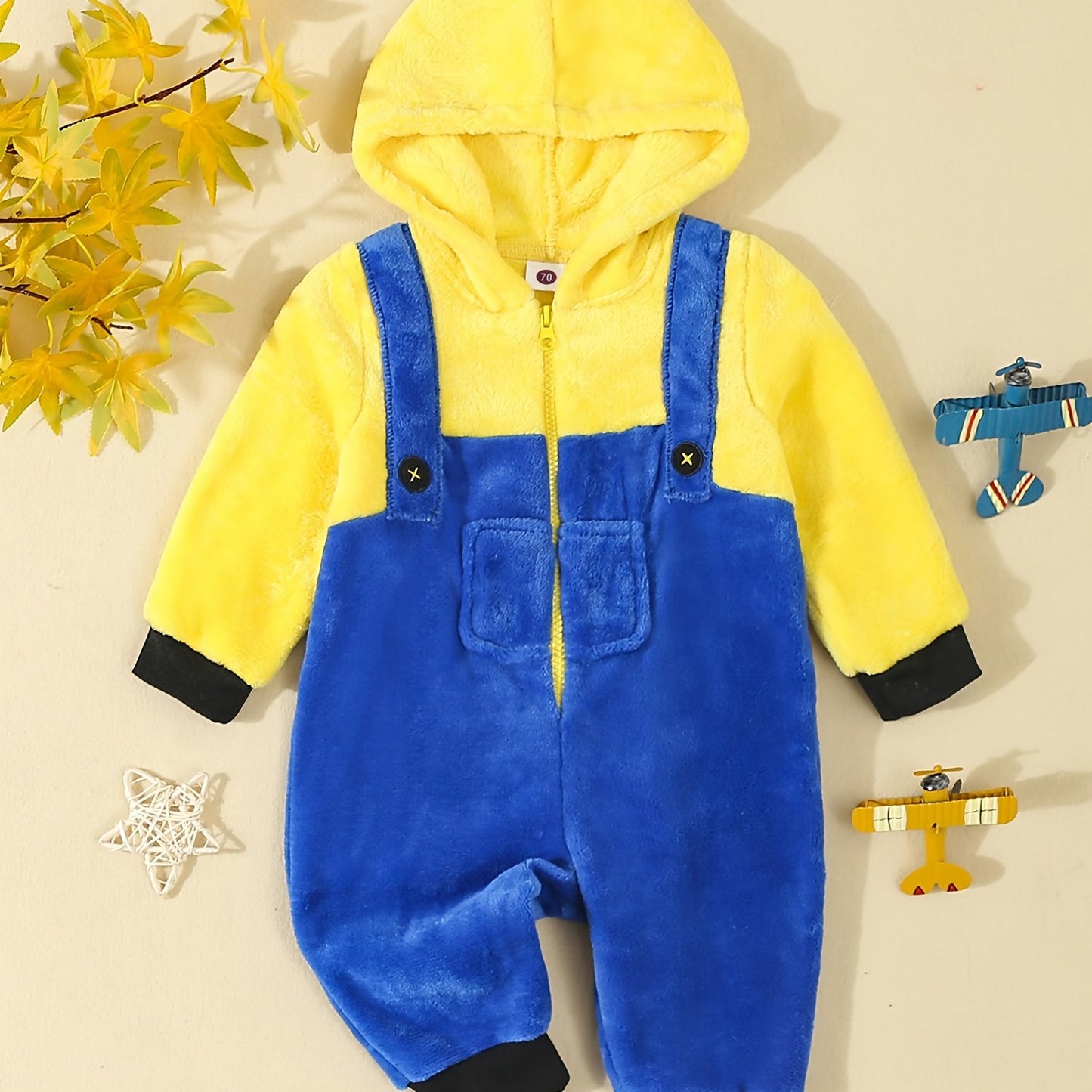 Unisex Fleece Hooded Jumpsuit Full Length Zipper with Hood.