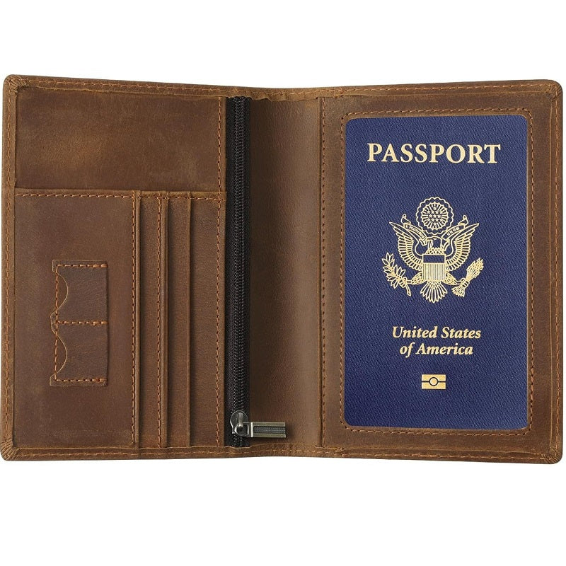 Leather Passport Cover for Men & Women, RFID Case.