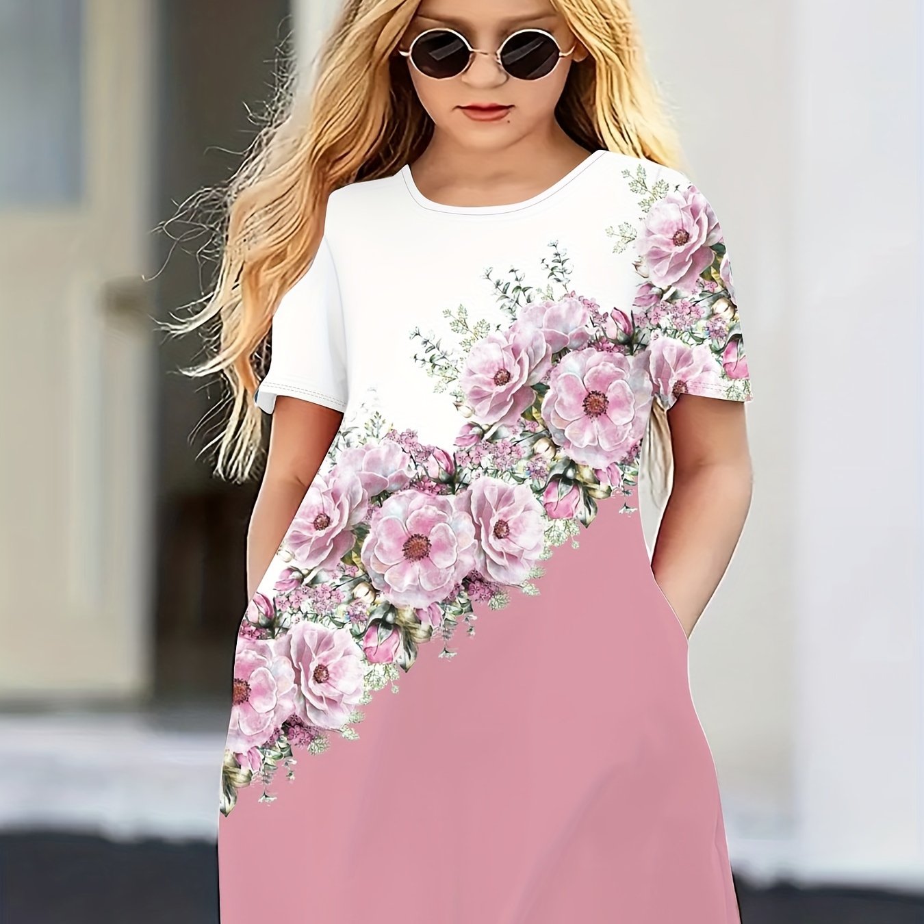 Girl's Active Casual Rose Flower Dress