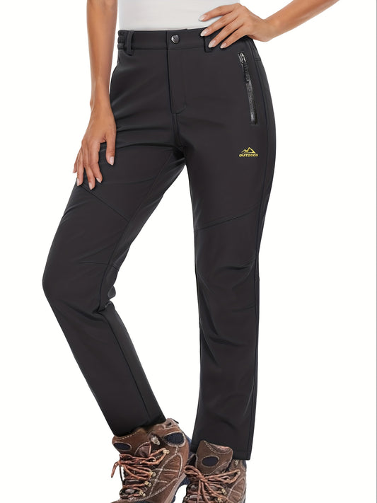 Women's Fleece Lined Insulated Softshell Pants - Black