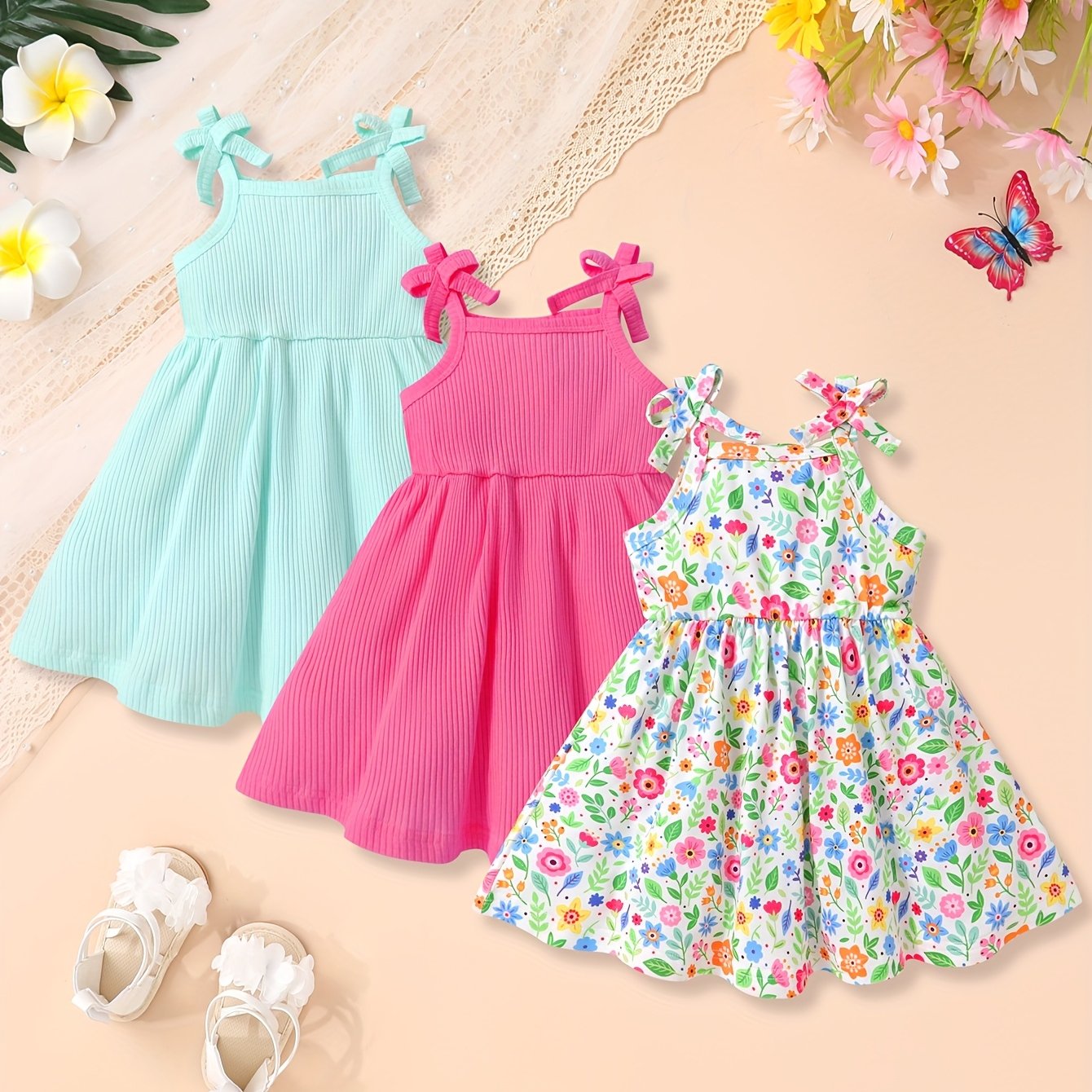 3pcs Full Body Floral Print Princess Dress Set