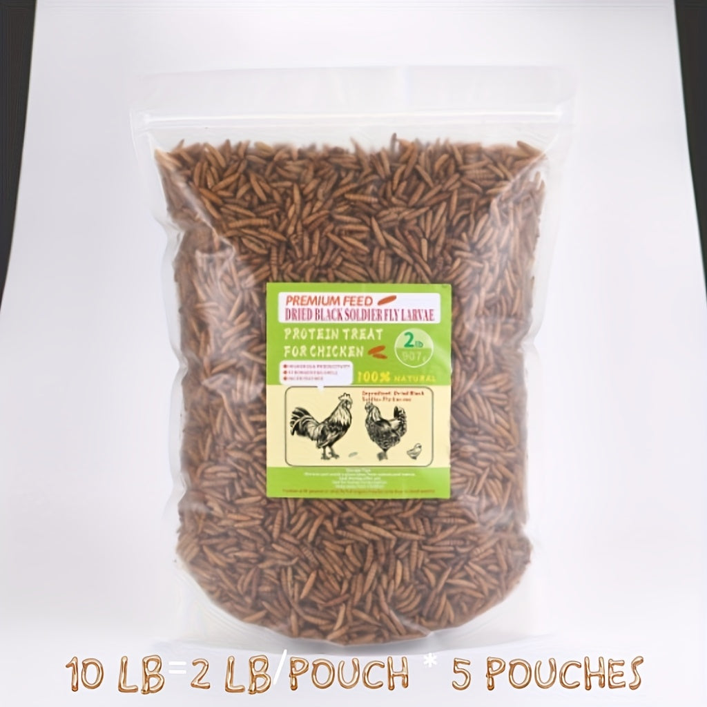 10LBS Dried Black Soldier Fly Larvae, High Protein Chicken Feed, 5 packs