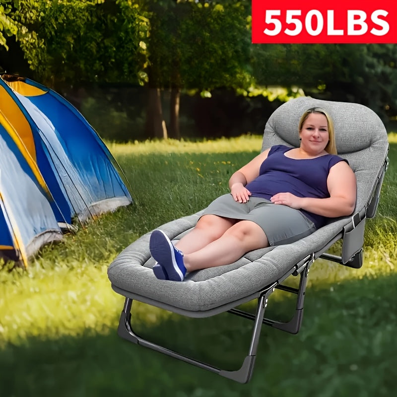 75-inch adjustable folding bed offers a portable and comfortable sleeping  outdoors.