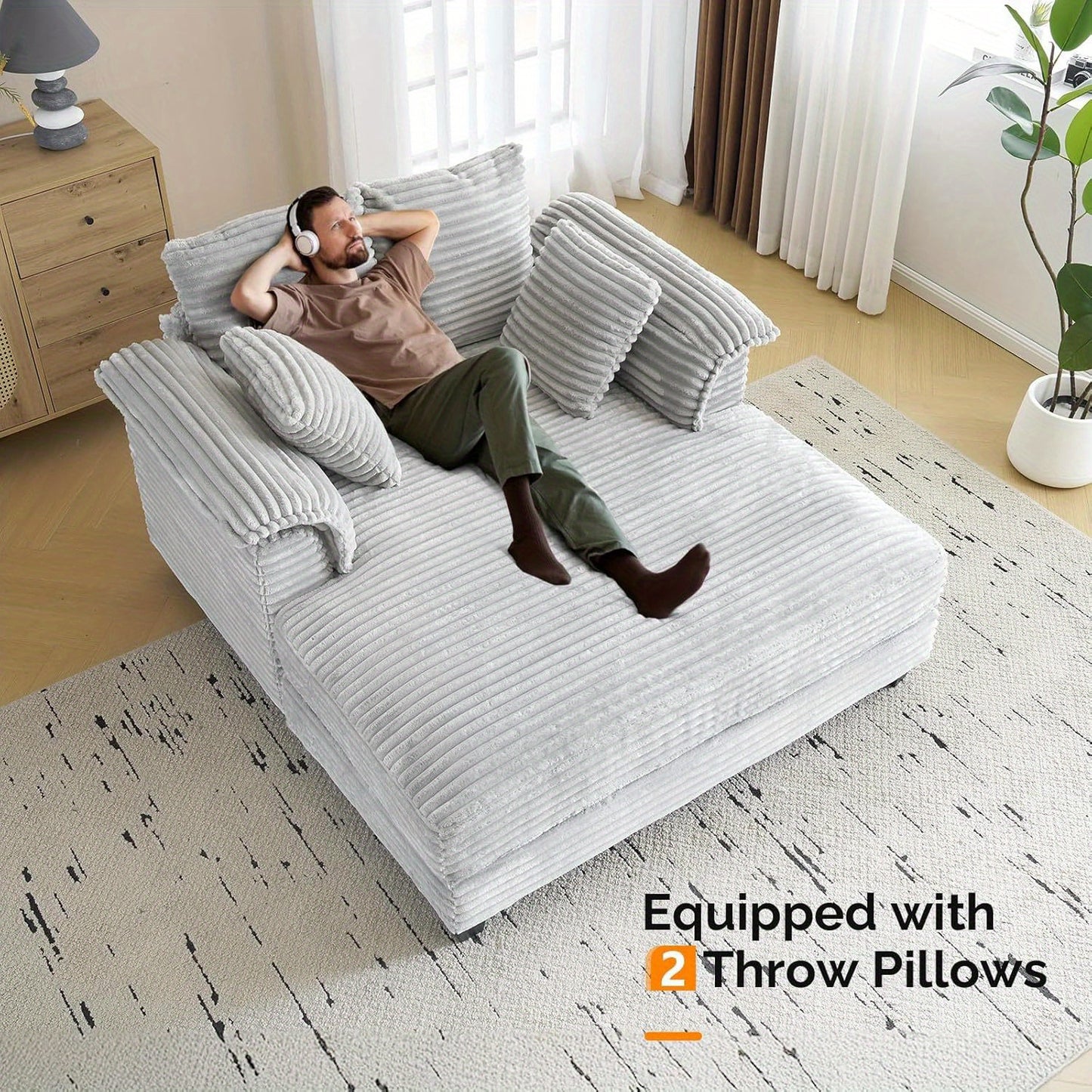 Lounge Sofa, 56" Oversized Sofa Sleeper Couch with Throw Pillows.