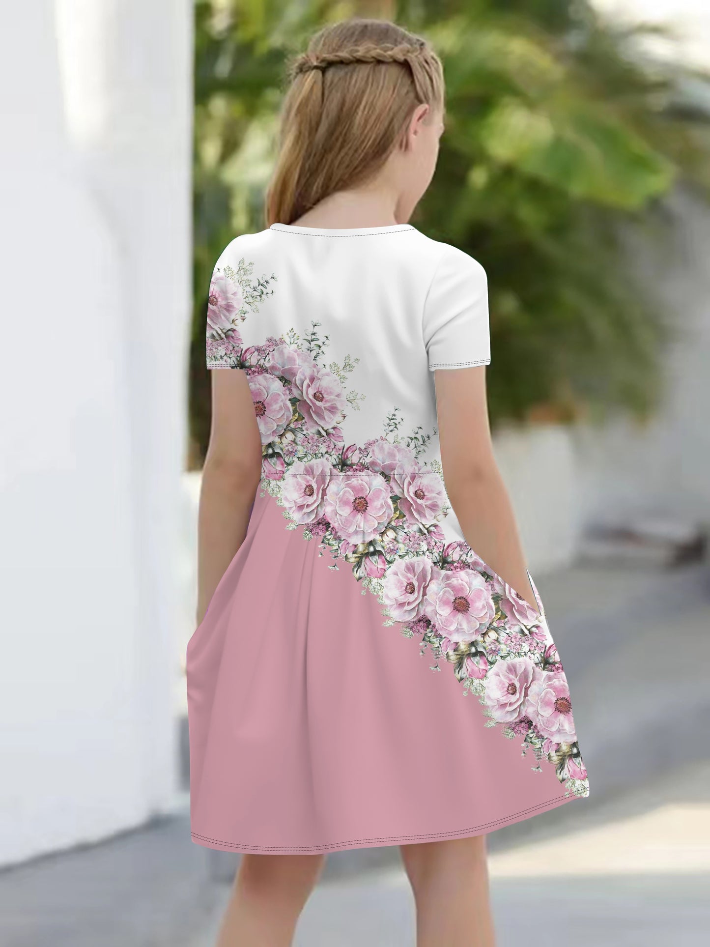 Girl's Active Casual Rose Flower Dress