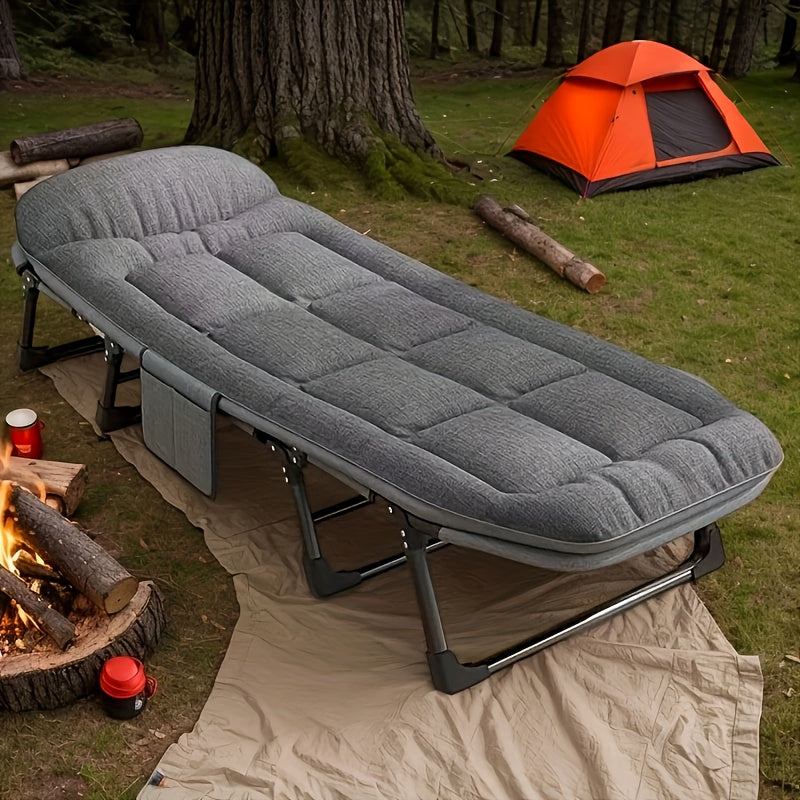 75-inch adjustable folding bed offers a portable and comfortable sleeping  outdoors.