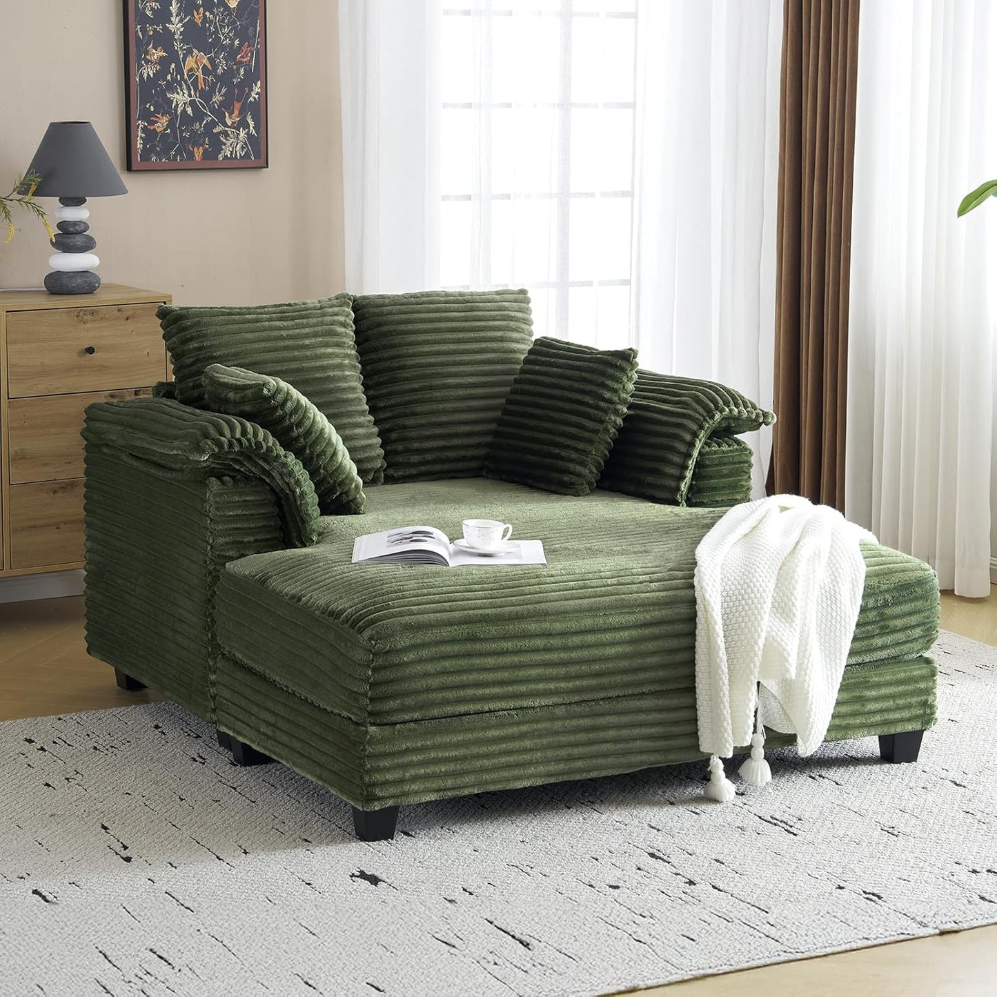 Lounge Sofa, 56" Oversized Sofa Sleeper Couch with Throw Pillows.