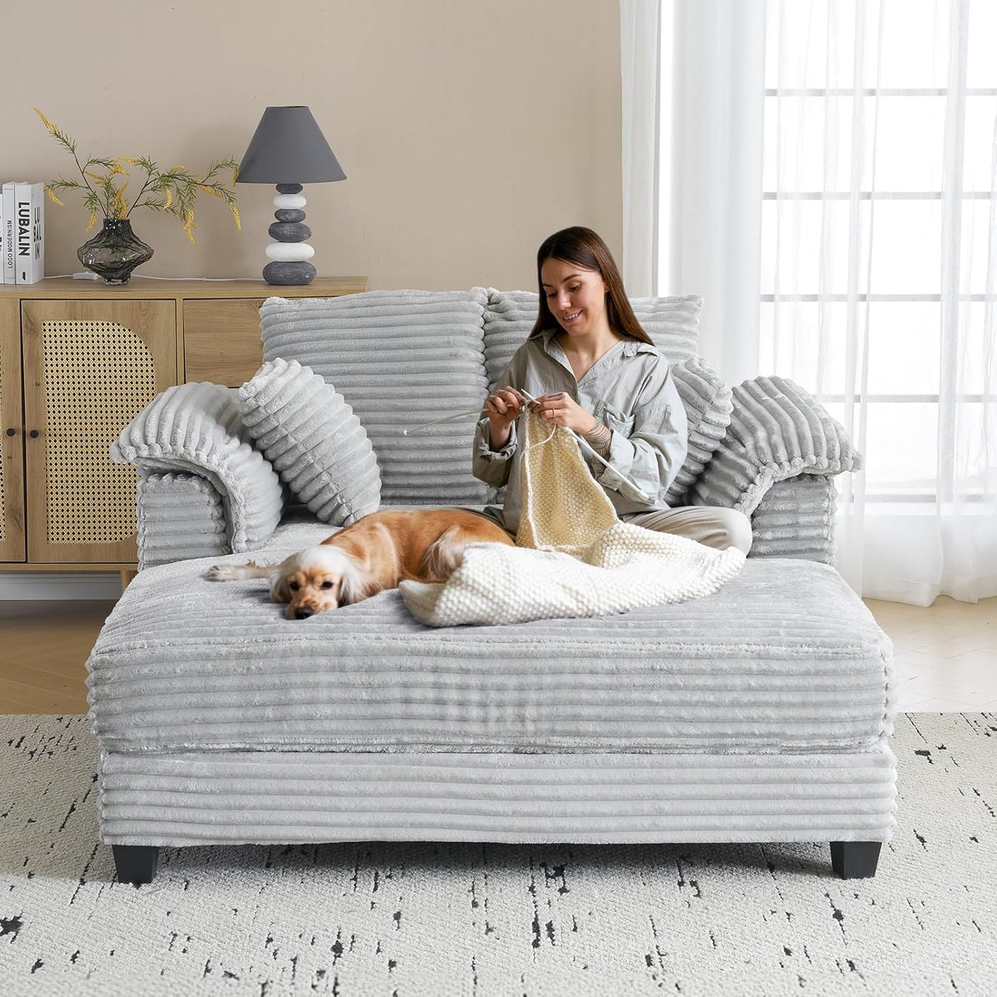 Lounge Sofa, 56" Oversized Sofa Sleeper Couch with Throw Pillows.
