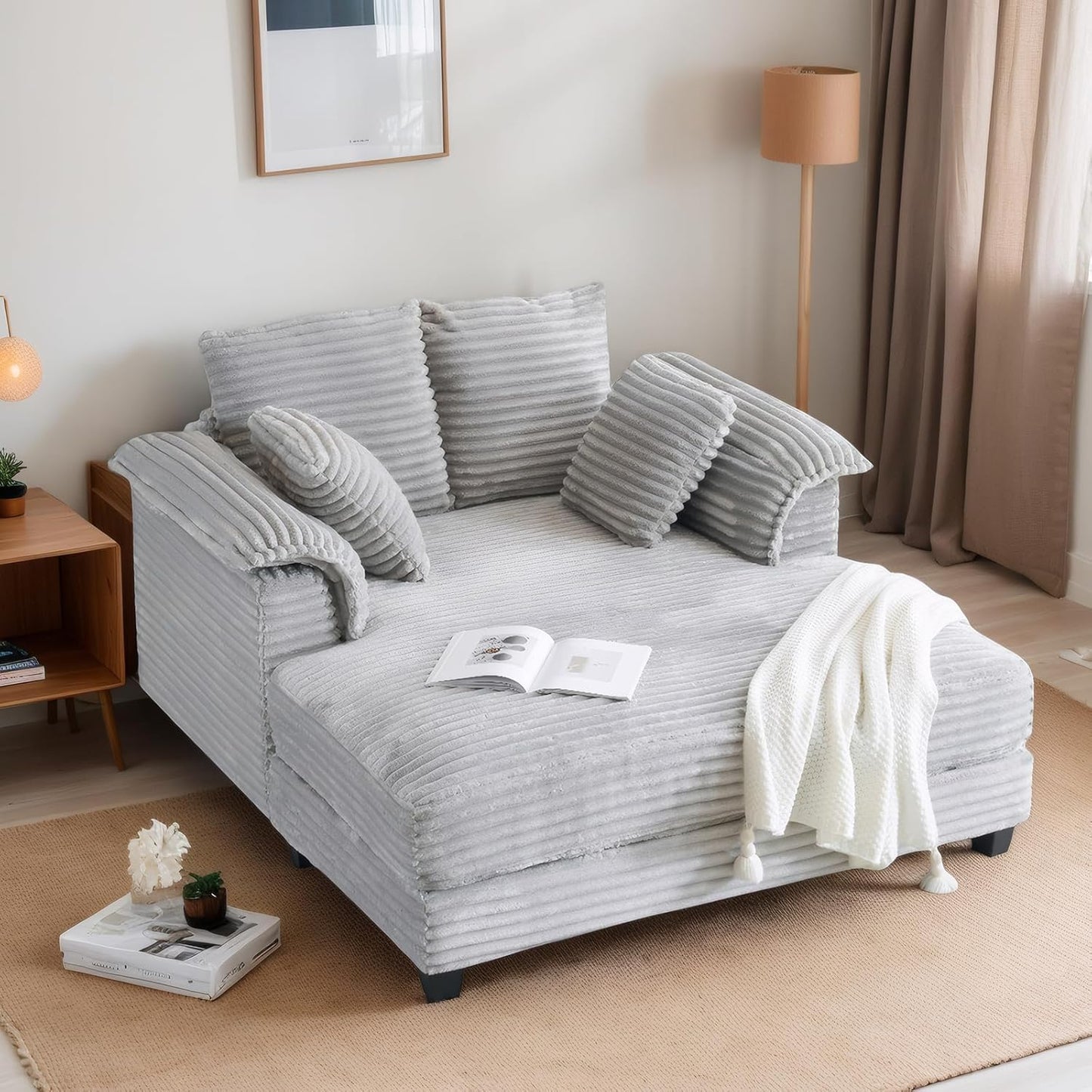 Lounge Sofa, 56" Oversized Sofa Sleeper Couch with Throw Pillows.
